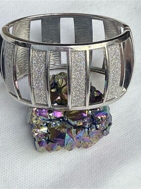 Wide hinged sparkly silver bracelet
